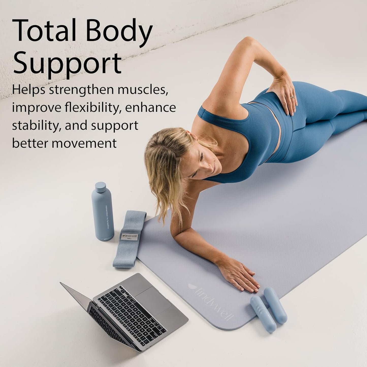 Lindywell Pilates Yoga Workout Mat Non Slip 6mm, 8mm, 10mm Thick - 6ft x 26in