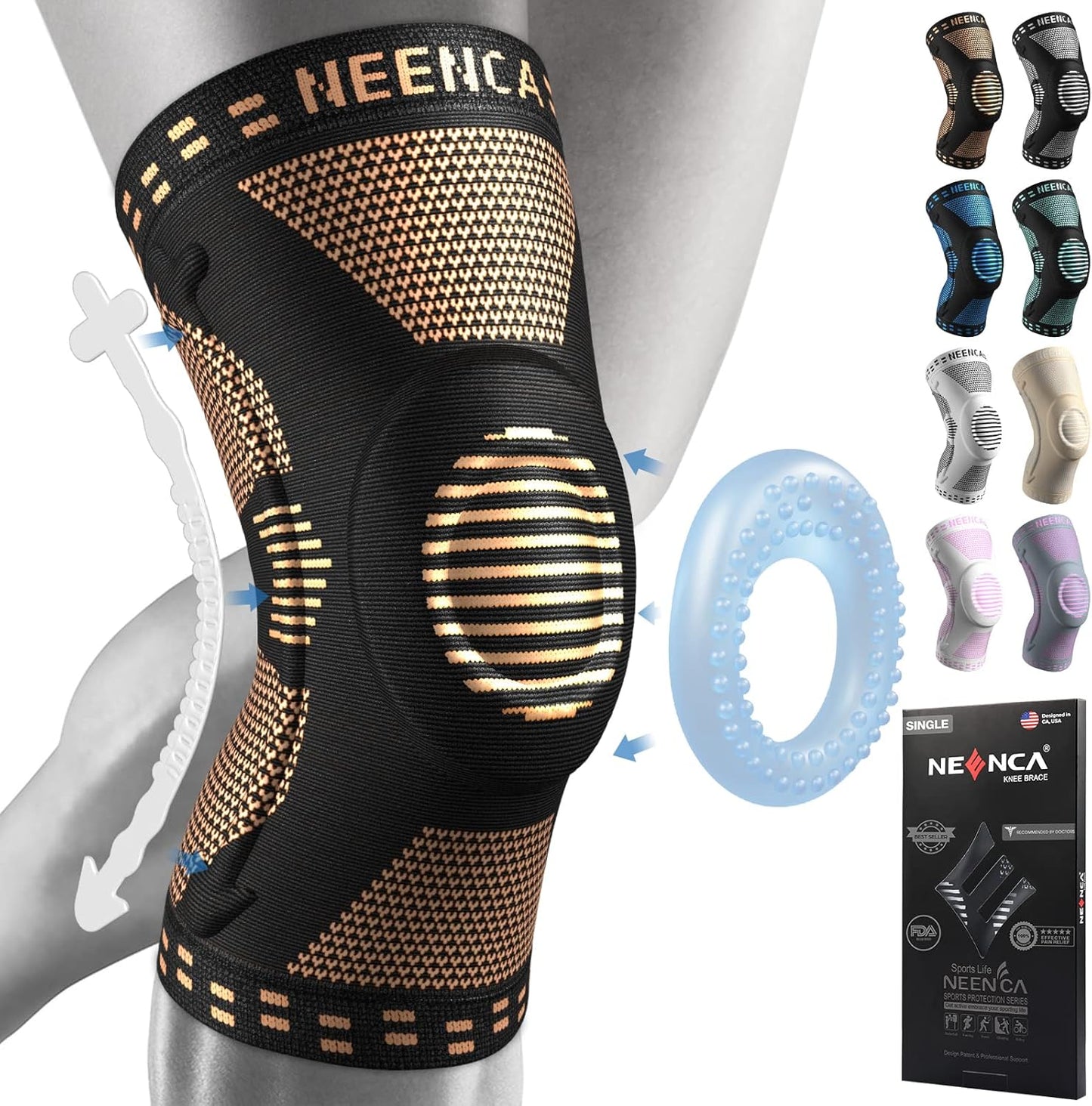 NEENCA Professional Knee Brace, Compression Knee Support with Patella Gel Pad & Side Stabilizers, Medical Knee Sleeve for Pain Relief, ACL,PCL, Meniscus, Injury Recovery, Arthritis, Sports, Workout...
