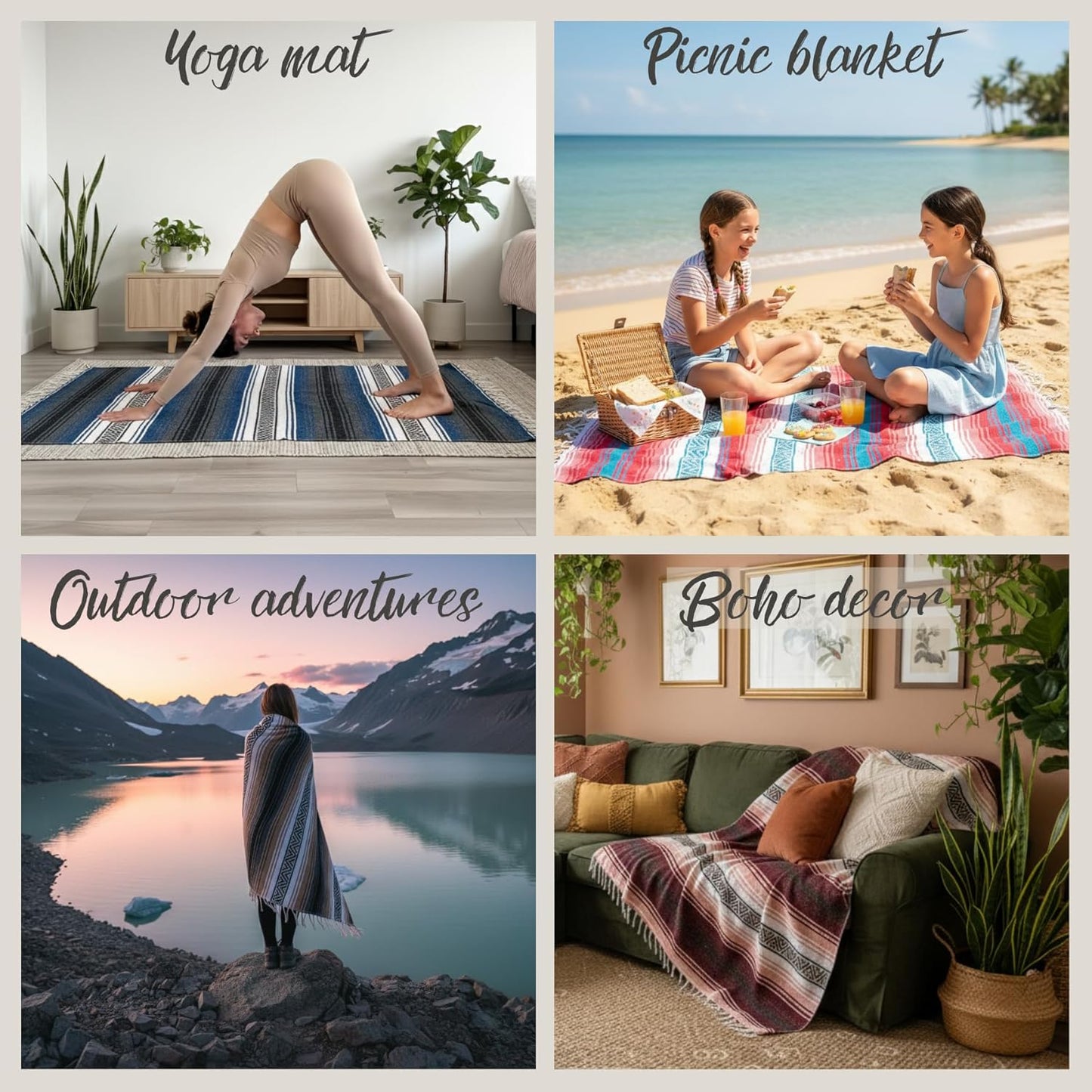 Authentic Handwoven Mexican Blanket, Falsa Serape - Soft & Durable - Vibrant Beach, Picnic, Yoga & Camping Mat - Traditional Boho Throw - Outdoor Blanket 70"x50" (Bubblegum)