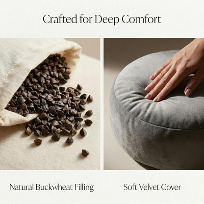 Meditation Cushion Set with Buckwheat Zafu, Breathing Light, Singing Bowl, Eye Pillow & Affirmation Cards – Meditation Kit for Beginners, Mindfulness Gift Set for Stress Relief & Yoga