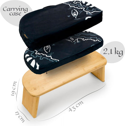 Zaveur Bamboo Meditation Bench with Cushion - Foldable Bench for Multiple Seating Angles - Kneeling Chair Meditation Stool - Yoga Chair Prayer Bench for Deeper and Longer Meditation - Brown