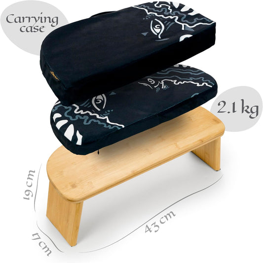 Zaveur Bamboo Meditation Bench with Cushion - Foldable Bench for Multiple Seating Angles - Kneeling Chair Meditation Stool - Yoga Chair Prayer Bench for Deeper and Longer Meditation - Brown