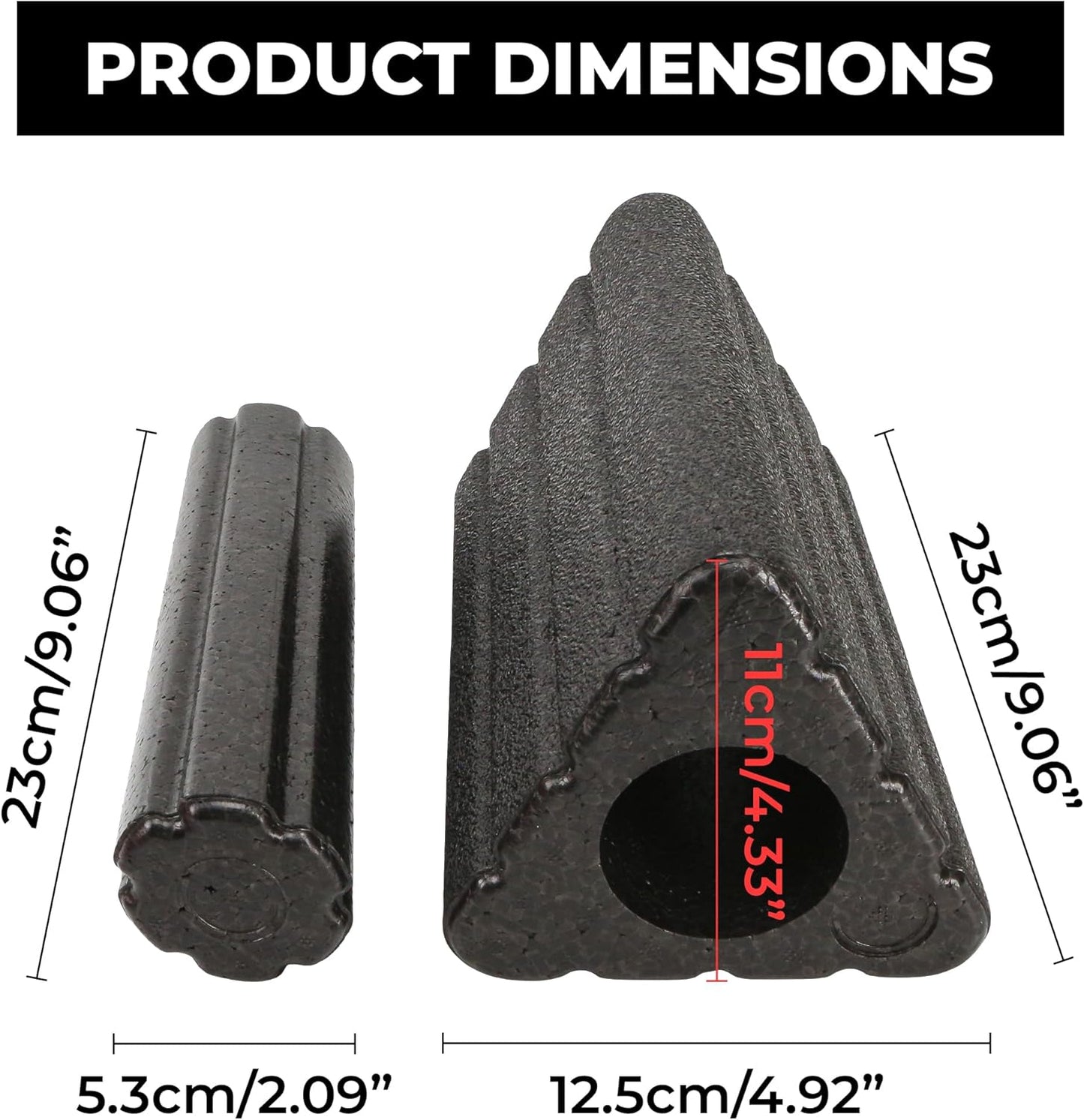 Yoga Blocks 2 in 1 Triangle Foam EPP Roller, 9x5x4 Inch Triangular Wedge Block for Neck Waist HIPS Back Legs, High Density Support for Pilates, Exercise, Massage Column, Adult Workout, Easy Cleaning
