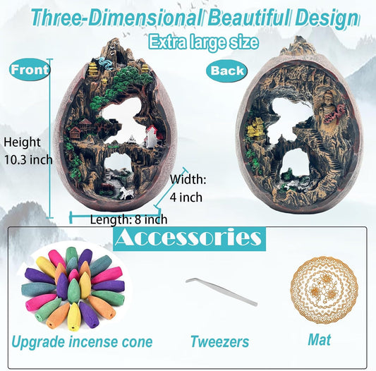 Mountain Waterfall Incense Burner，Backfall Incense Holder River, Incense Falls Meditation Decor for Room with Upgrade Incense Cones and Accessories (Mountain)
