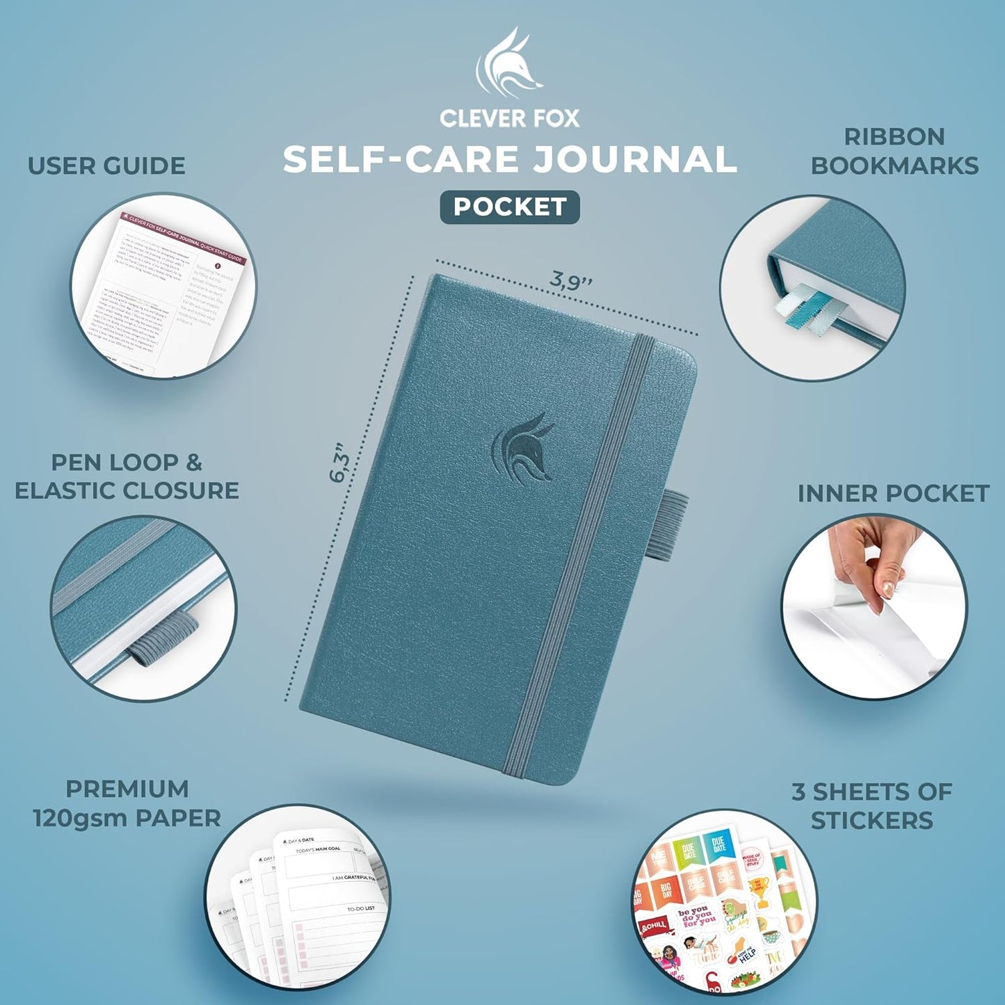 Clever Fox Self-Care Journal – Daily Reflection Notebook – Mental Health & Personal Development Planner, Meditation & Mood Log, A5 (Turquoise)