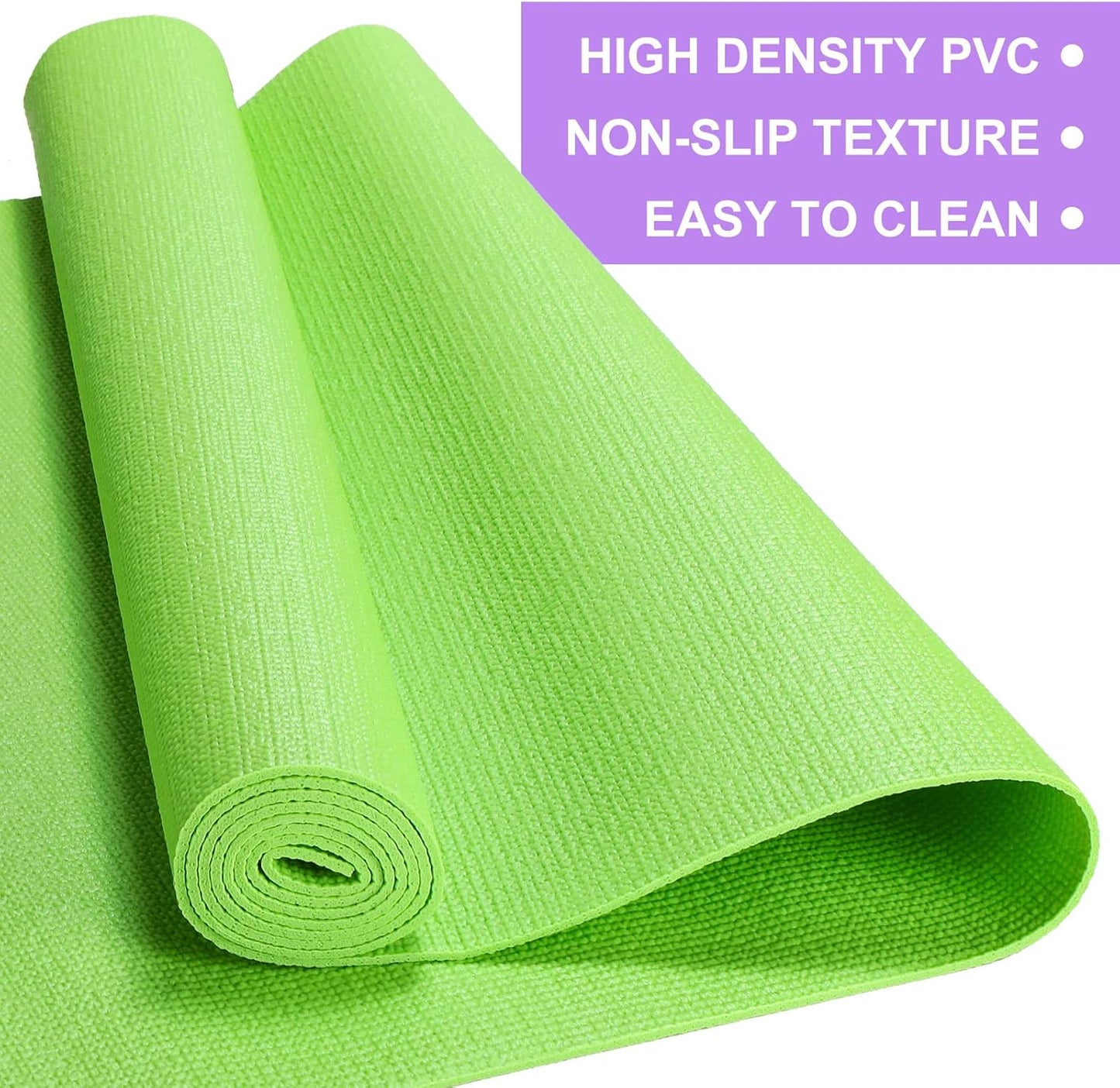 3 mm Thick Yoga Mat Bulk, Non Slip Exercise Workout Fitness Pad for Women Men, Gym Home Yoga Pilates, Easy to Clean, Sturdy PVC