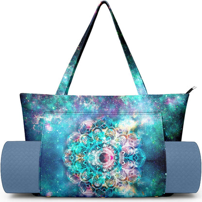 Yoga Bag for Women, Large Canvas Yoga Mat Tote Bag with Yoga Mat Carrier - Large Mat Pocket Fitness Tote for Pilates, Gym, Travel, Office & Beach