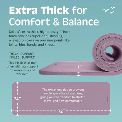 Retrospec Solana Yoga Mat 1" Thick w/Nylon Strap for Men & Women - Non Slip Exercise Mat for Home Yoga, Pilates, Stretching, Floor & Fitness Workouts