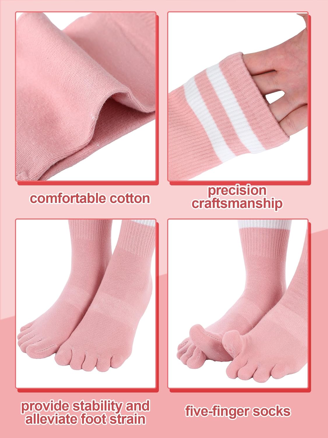 Fourluoo 6 Pairs Women Toe Socks Non Slip Yoga Socks with Grip Men Pilates Toe Socks for Dance Gym