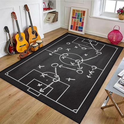 Sports Field Area Rug,5x7ft, Soccer Field Chalked Blackboard Football Stadium Board Painted Non-Slip Soft Carpet Floor Mat Indoor Living Room Bedroom Rugs Yoga Mat Home Decor