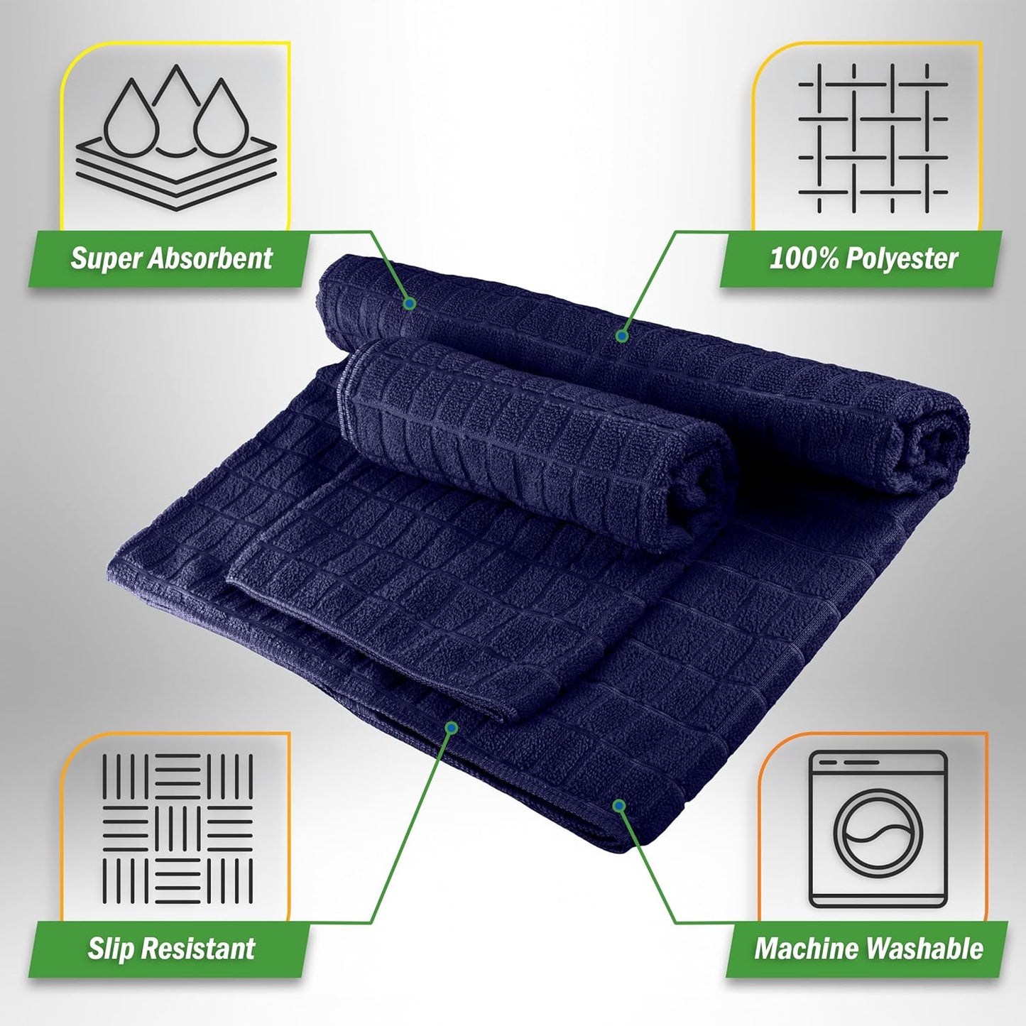 Yoga Mat Towel and Gym Towel Set - 2-Piece Non Slip Set for Hot Yoga, Pilates, and Gym - 72” x 24” Sweat Absorbent and Quick Drying Blanket with Corner Pockets for Mats by Wakeman (Gray)
