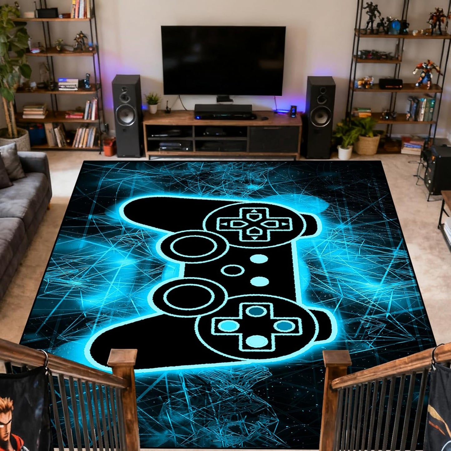 Video Game Rug - Gaming Themed Rug Gamepad Controller Area Rugs for Bedroom Gaming Carpet for Boys Game Carpet for Playrooms Bedroom Doormat Yoga Mats