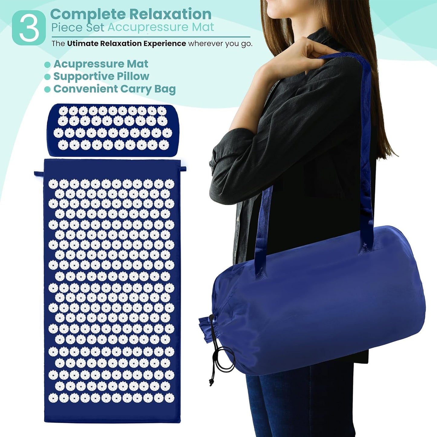 Sivan Back and Neck Pain Relief Acupressure Mat and Pillow Set, Chronic Back Pain Treatment - Relieves Your Stress of Lower Upper Back and Sciatic Pain - Green