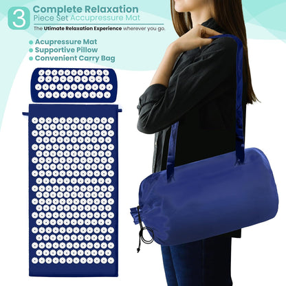 Sivan Back and Neck Pain Relief Acupressure Mat and Pillow Set, Chronic Back Pain Treatment - Relieves Your Stress of Lower Upper Back and Sciatic Pain - Green