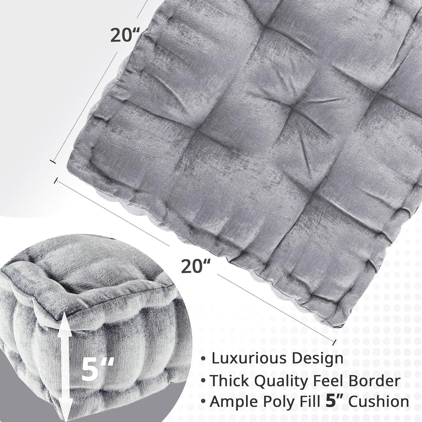 Intelligent Design Large Floor Pillow for Adults Yoga or Meditation Cushion with Handle, Floor Cushion for Board Games, Lustrous Chenille Tufted, Handsewn Scalloped Edge, Azza, 24" x 24" x 5" Yellow