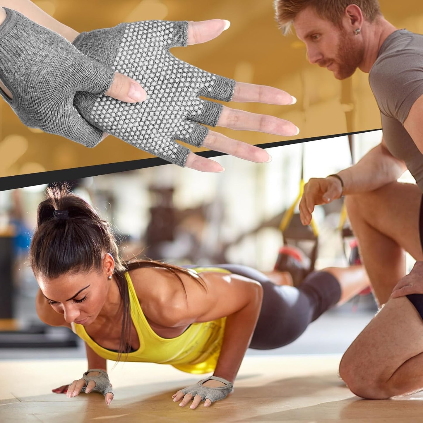 Shyyween 3 Pairs Silicone Grip Yoga Gloves Non Slip Fingerless Pilates Gym Workout Gloves for Women Men, One Size Fits Most, Comfortable and Breathable