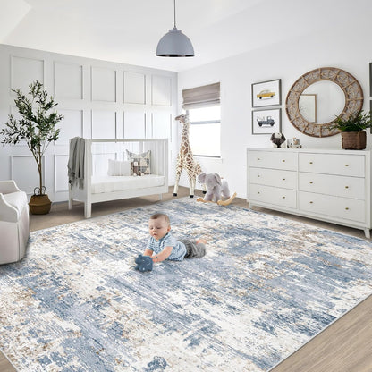 XLUEZ 8x10 Area Rugs for Living Room, Washable Modern Abstract Large Area Rug Neutral Soft Non Slip Kids Rug Stain Resistant Indoor Carpet for Bedroom Nursery Dining Children's Room(Blue, 8'x10')