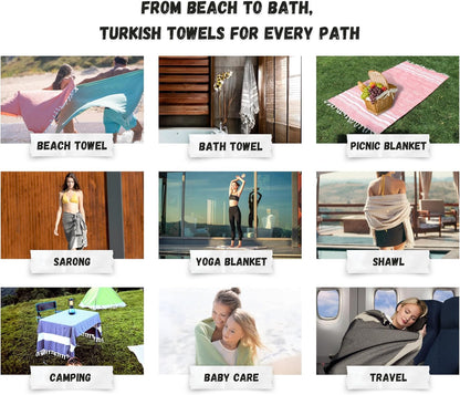 Bazaar Anatolia Turkish Beach Towel – 100% Cotton, Quick Dry, Lightweight and Sand Free – Perfect for Bathroom, Travel, Yoga, Camping, Oversized 71x39 inches - Diamond Black - Colors B