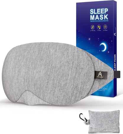 Mavogel Cotton Sleep Eye Mask - Updated Design Light Blocking with Adjustable Nose Bridge, Soft and Comfortable Night Eye Mask for Men Women, Eye Blinder for Shift Work, Includes Travel Pouch, Black
