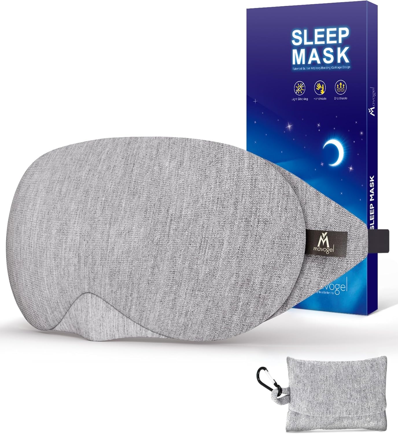 Mavogel Cotton Sleep Eye Mask - Updated Design Light Blocking with Adjustable Nose Bridge, Soft and Comfortable Night Eye Mask for Men Women, Eye Blinder for Shift Work, Includes Travel Pouch, Black