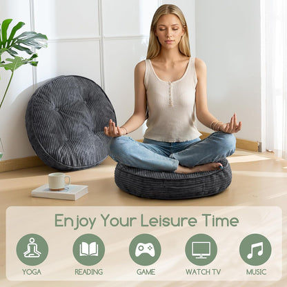 HIGOGOGO Floor Pillow Cushion for Adults, Meditation Cushion Pillow, Large Square Floor Sitting, Tufted Corduroy Cover, for Tatami Living Room or Yoga, 22x22 Inch, Dark Grey