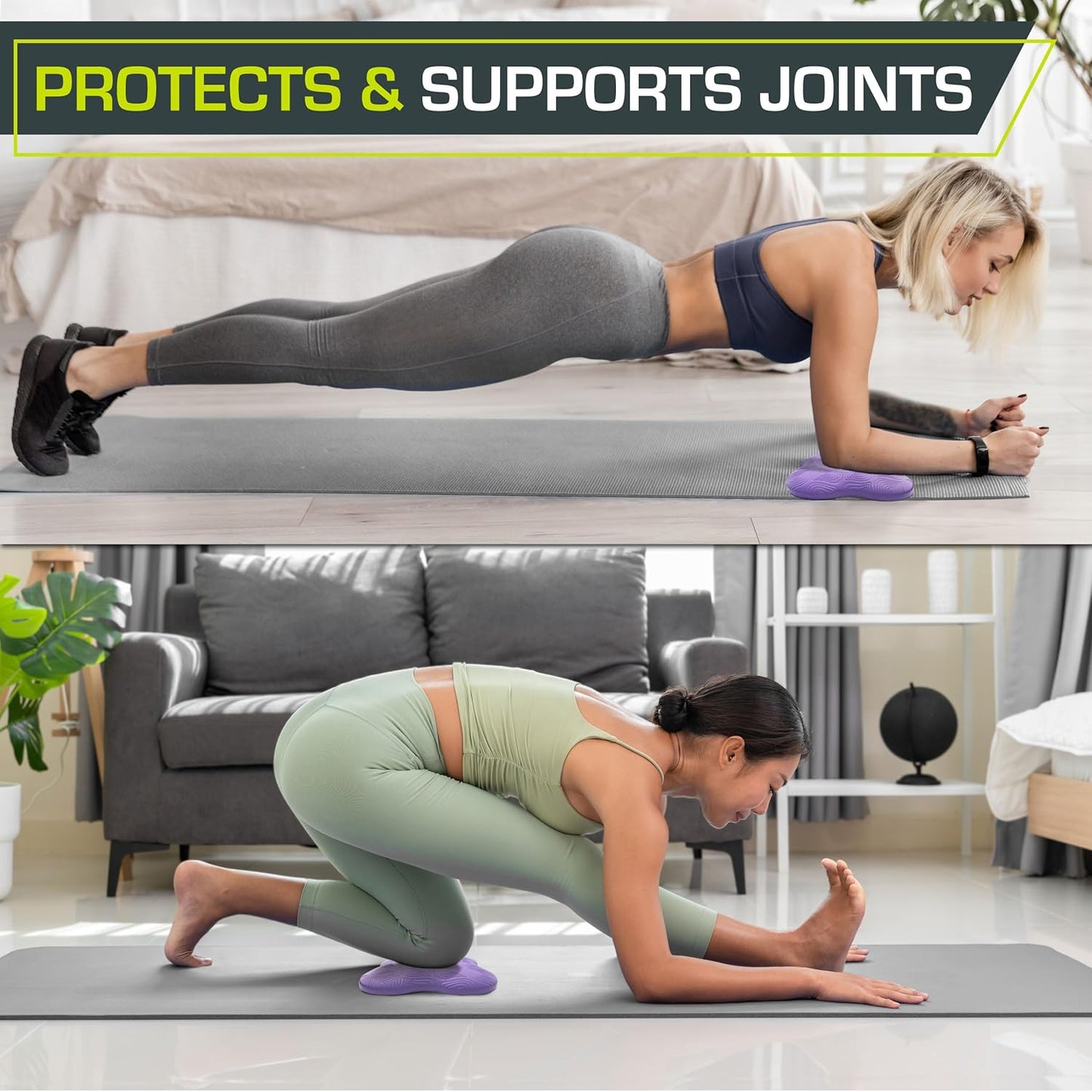 ProsourceFit Yoga Knee Support Pads Set of 2, Non-Slip Knee Pad for Yoga, Pilates, Meditation, and Stretching; Exercise Yoga Accessories for Knee Support for Men and Women, Portable Yoga Pad Cushions