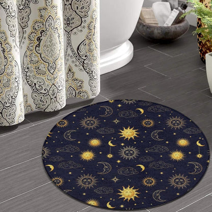 Soft Round Yoga Carpet, Large Home Decor Mat, Non-Slip Machine Washable Kitchen Office Circle Rug Compatible with Cool Norse Viking Vegvisir Runic Compass