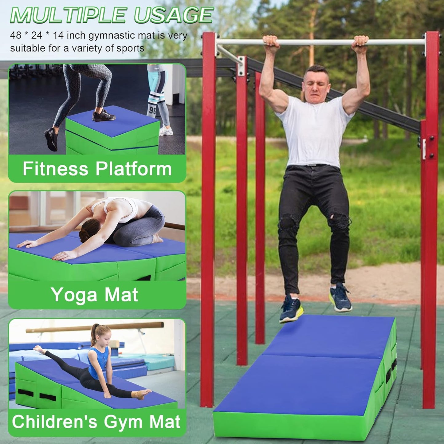 PayLessHere Gymnastics Tumbling Mats Incline Tumbling Mat Folding Gymnastic Tumbling Mat 48"x24"/34"x24" lnch Indoor/Outdoor Exercise Mat Home Gym Yoga Mat with Handle