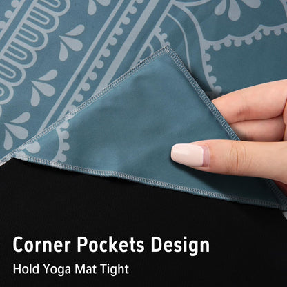 Hot Yoga Mat Towel with Corner Pockets Yoga Towels for Hot Yoga Non Slip with Travel Bag Sweat Absorbent Yoga Blankets Mat Cover for Workout Gym 70"x26" (Mountain-01, 70x26)