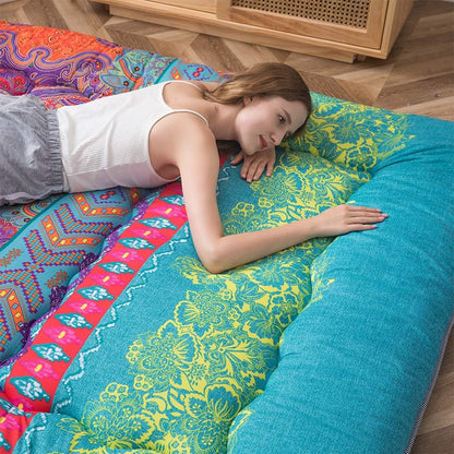 MAXYOYO Bohemian Retro Mattress Boho Floral Japanese Futon Mattress Tatami Floor Mat Foldable Portable Camping, Sleeping Pad, Lounger Couch Bed Full Size