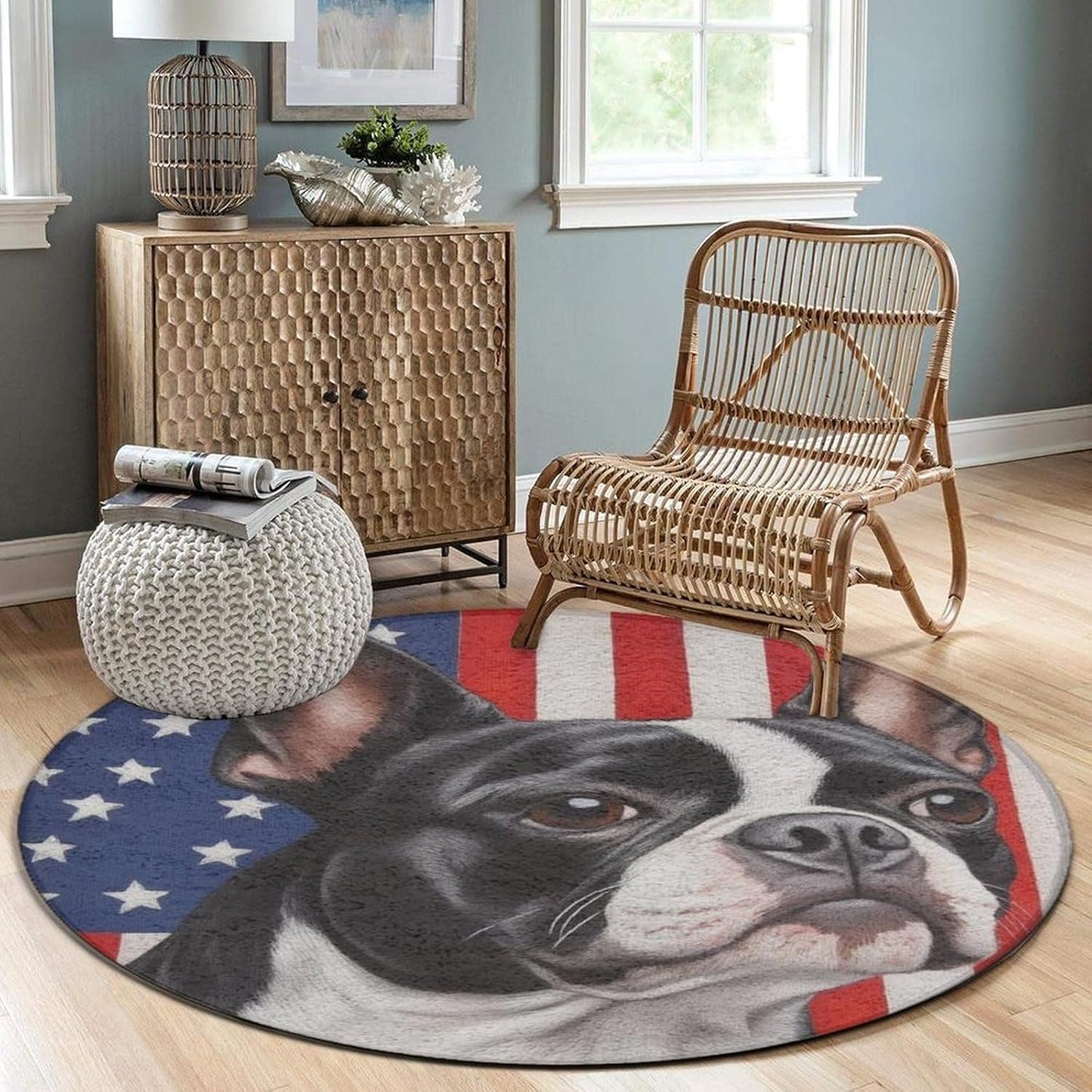 Machine Washable Modern Round Area Rug, Room Sofa Yoga Soft Round Carpet, Home Decor Non Slip Kitchen Office Circle Rug Union Jack Flag UK Mandala Art, 60inch