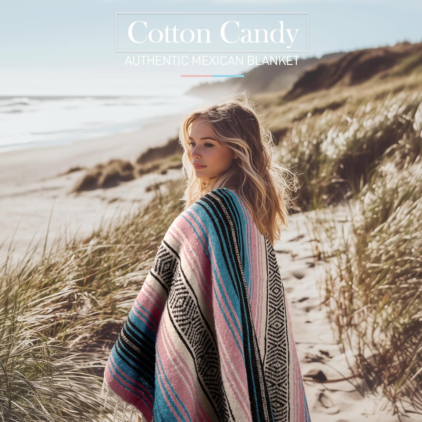 Hydration Nation Authentic Large Handwoven Mexican Blanket - Soft Yoga - Durable Serape - Lightweight Falsa, Beach, Camping, Picnic, Outdoor 70"x50" - Mandarin