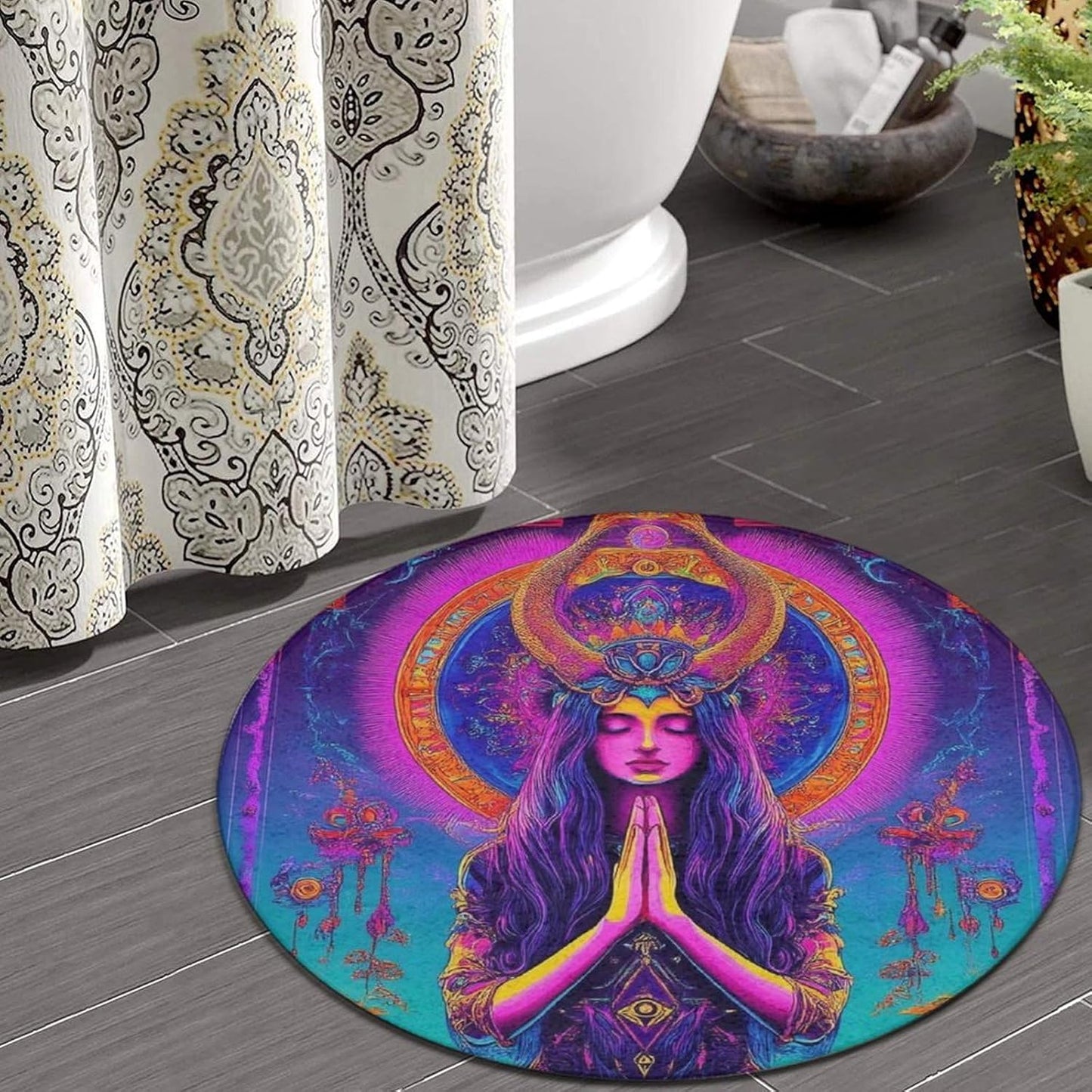 Home Decor Non Slip Kitchen Office Circle Rug, Machine Washable Modern Round Area Rug, Room Sofa Yoga Soft Round Carpet Purple Galaxy Trippy Space Astronaut Art, 36inch