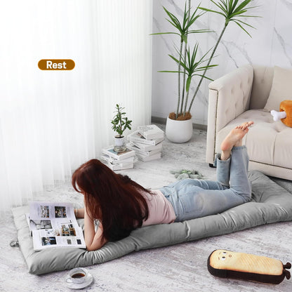 BALAPET Floor Lounger Pillow,Foldable Light Thick Tufted Floor Pillow Cushion with Elasticized Webbing for Easy Storage Floor Lounger for Meditation, Playing, Yoga, Reading, Sleeping(Beige White)