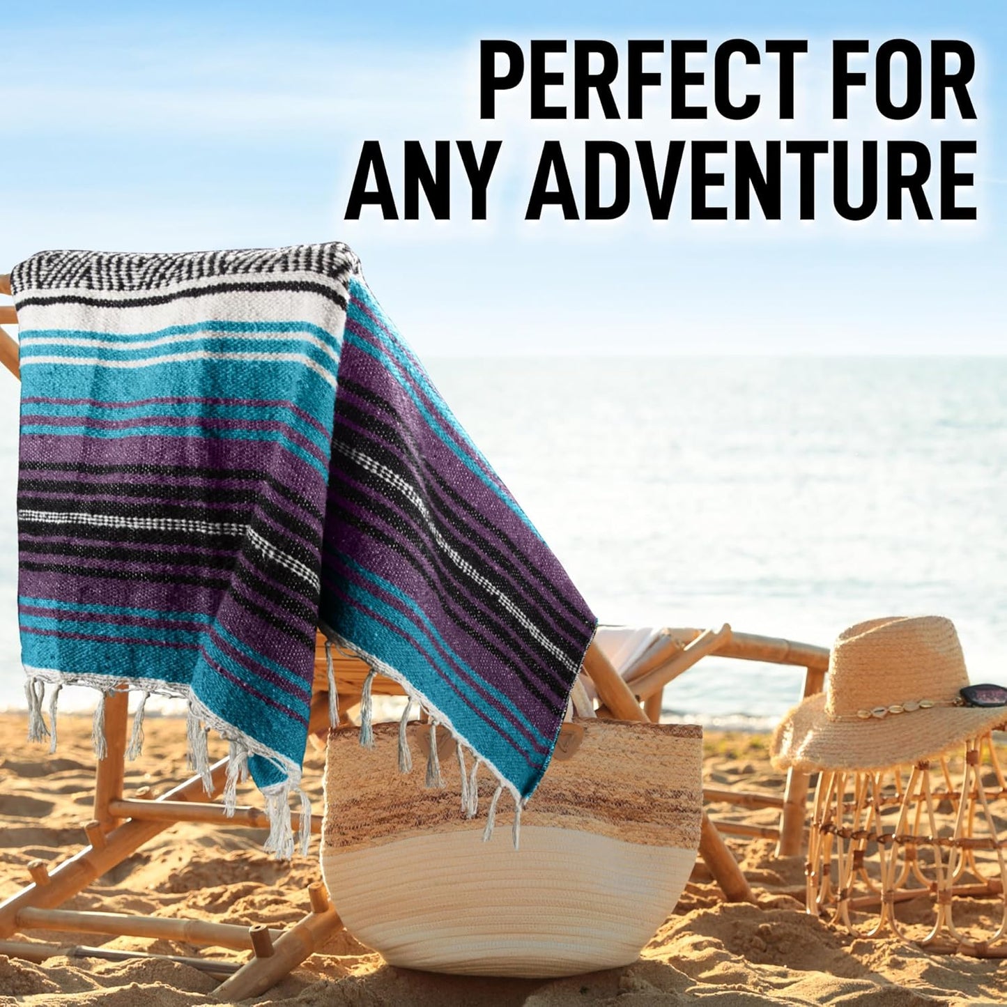 Hydration Nation Authentic Large Handwoven Mexican Blanket - Soft Yoga - Durable Serape - Lightweight Falsa, Beach, Camping, Picnic, Outdoor 70"x50" - Mandarin