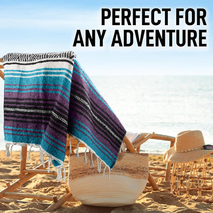 Hydration Nation Authentic Large Handwoven Mexican Blanket - Soft Yoga - Durable Serape - Lightweight Falsa, Beach, Camping, Picnic, Outdoor 70"x50" - Mandarin