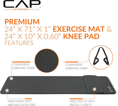 CAP Barbell 1/2-Inch High Density Exercise Yoga Mat with Strap | Multiple Options