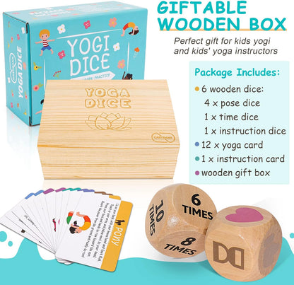 Garybank Yoga Dice in Wooden Gift Box with Practice Guide, 8 Workout Exercise Dice, Tons of Possible Combinations, Yoga Accessories Gifts for Beginners Women, Mindfulness Meditation Gifts,Fitness Dice