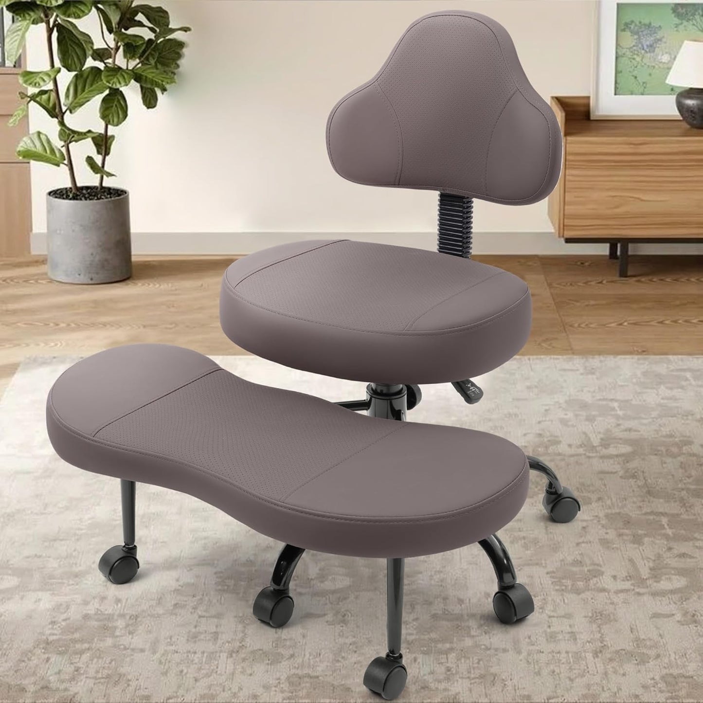 AtHope Cross Legged Office Chair, Criss Cross Desk Chair ADHD Meditation Kneeling Yoga Seat with Adjustable Height, Lumbar Support, Wider Footrest and Wheels (Black)