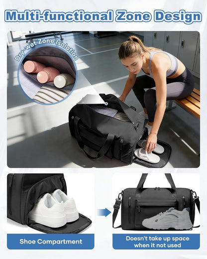 Gym Bag Womens Mens with Shoes Compartment and Wet Pocket Travel Duffel Bag for Women for Plane Sport Gym Tote Bags Swimming Yoga Waterproof Weekend Overnight Carry on Bag Hospital Holdalls - Colors B