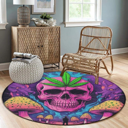 Machine Washable Modern Round Area Rug, Room Sofa Yoga Soft Round Carpet, Home Decor Non Slip Kitchen Office Circle Rug Trippy Rainbow Mushroom Tie Dye Art, 60inch