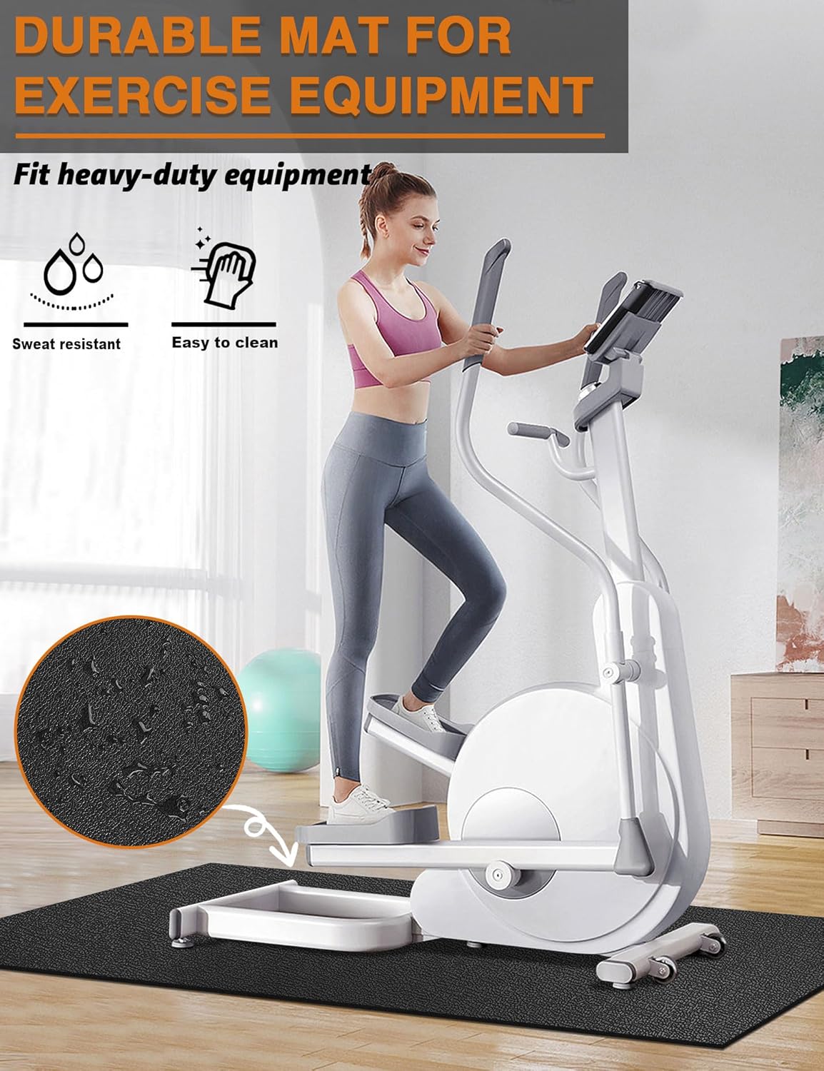 Treadmill Mat,70"x32",6mm Thickness Foldable Exercise Equipment Mat for Carpet Hardwood Floors, Compatible with Walking Pad,Spin Bike,Elliptical Trainer,Rowing Machine
