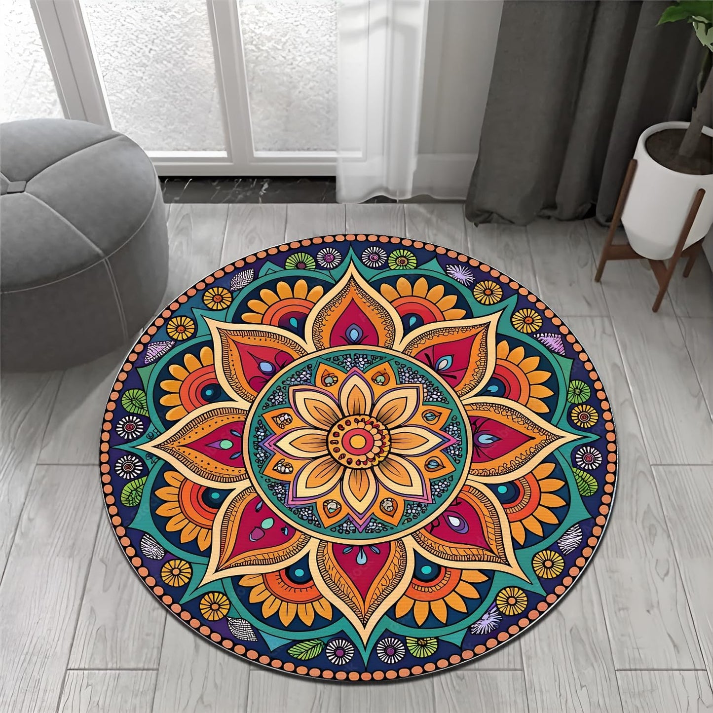 Chakra Round Area Rug, Non-Slip Meditation & Yoga Carpet for Living Room, Meditation Round Area Rugs, Modern Circular Bedroom Rug 57