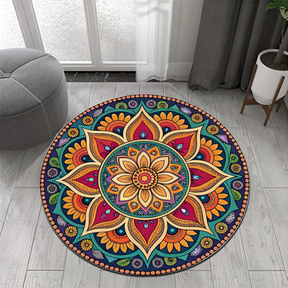Chakra Round Area Rug, Non-Slip Meditation & Yoga Carpet for Living Room, Meditation Round Area Rugs, Modern Circular Bedroom Rug 57
