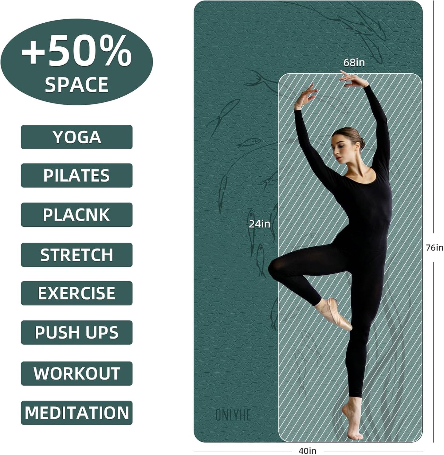 Extra Wide Thick Yoga Mat for Women and Men 76"x 40"x 10mm TPE Exercise Mat, Large-sized Non-slip Gym Yoga Mat,Workout mat,Pilates
