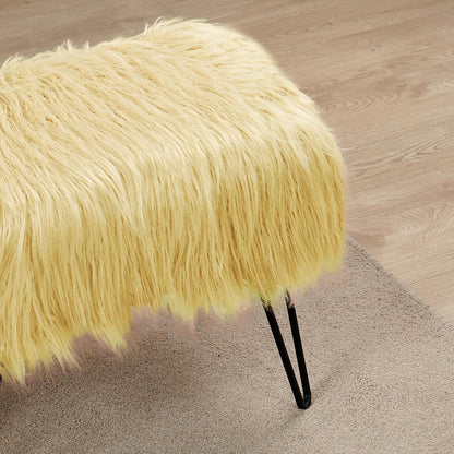 Home Soft Things Green Mongolian Faux Fur Ottoman, Desert Sage, 19'' x 13'' x 17'', Cozy Plush Fluffy Ottoman Foot Rest Stool for Living Room Bedroom Entryway Makeup Bench End of Bed Home Décor