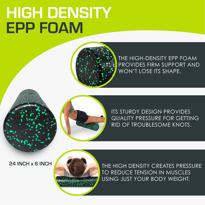 ProsourceFit High Density Foam Rollers 12 - inches long, Firm Full Body Athletic Massage Tool for Back Stretching, Yoga, Pilates, Post Workout Muscle Recuperation, Black