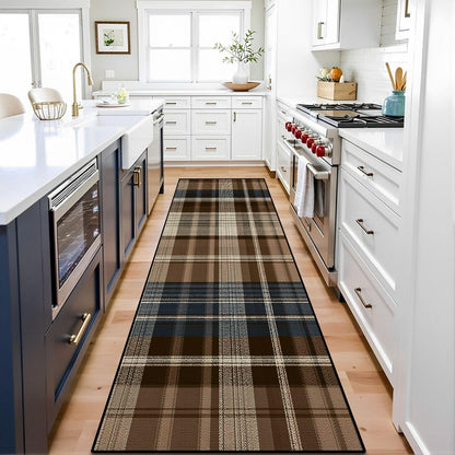 Runner Rug Washable 2x6 White Navy Blue Green Tartan Plaid Scottish Texture from Tartan Plaid Non-Slip Hallway Area Rug Indoor Outdoor Home Decor for Entryway Bathroom Kitchen Carpet Yoga Floor Mat