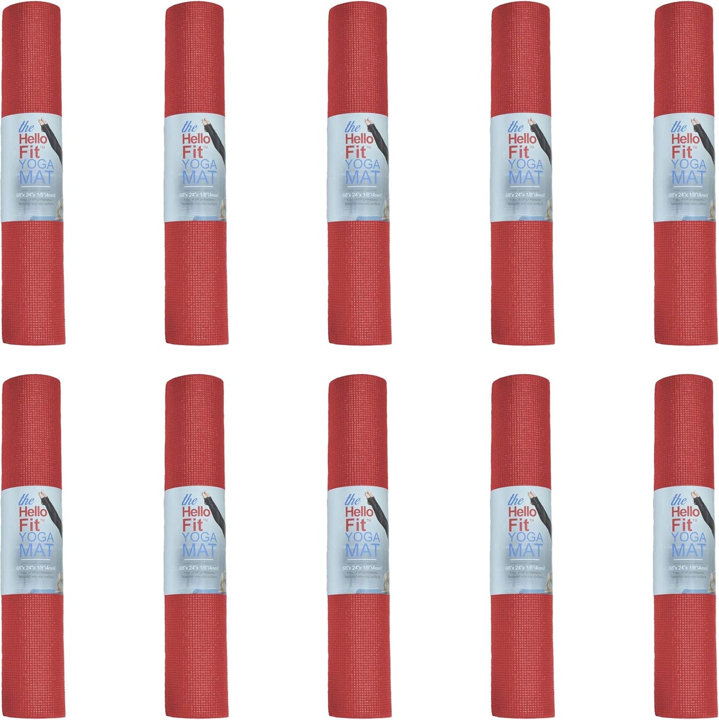 10-Pack Yoga Mat, 68" x 24" Non Slip Exercise Mat, 4mm Thick Gym Mat for Fitness and Stretching, Bulk Non Toxic Yoga Mats for Schools and Studios