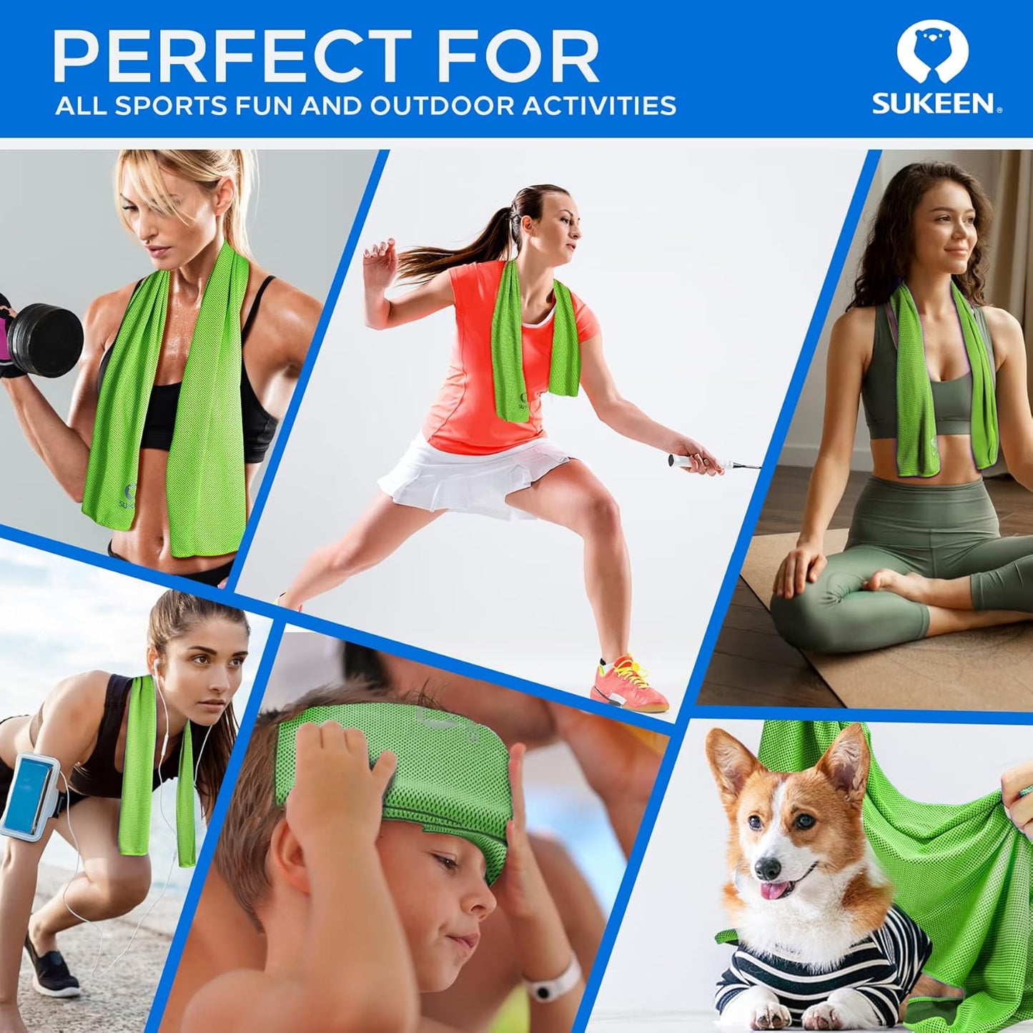 Sukeen 4 Pack Cooling Towels (40"x12"), Cooling Neck Wraps, Ice Towel, Soft Breathable Chilly Towel,Microfiber Towel for Yoga,Sport,Running,Gym,Workout,Camping,Fitness,Workout & More Activities